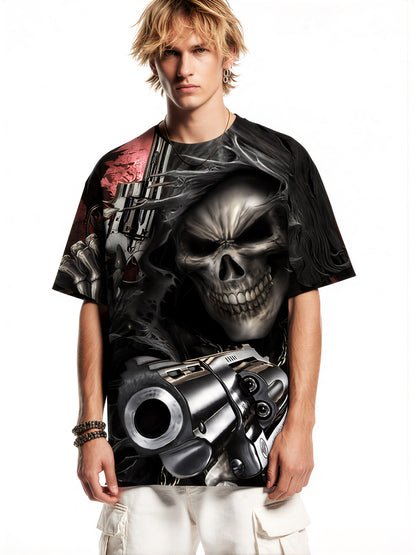 3D All Over Print Skull Gun Hoodie for Men Women, Edgy Gothic Style Graphic Sweatshirt T-Shirt