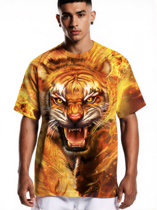 Fierce Tiger Flame 3D All Over Print T-Shirt for Men Women Graphic Streetwear Pullover