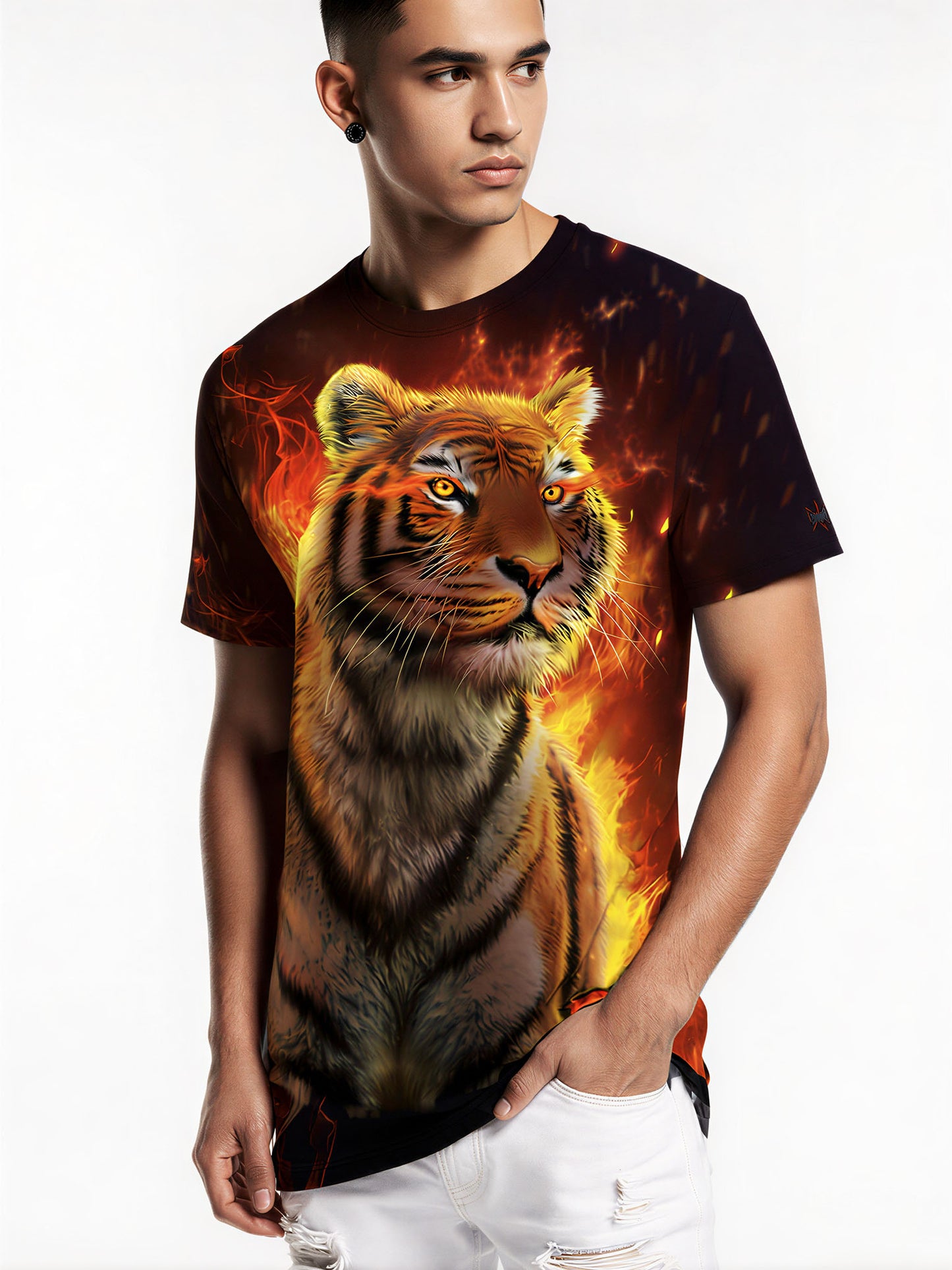 3D All Over Print Tiger in Flames T-Shirt for Men Women Streetwear Graphic Sweatshirt