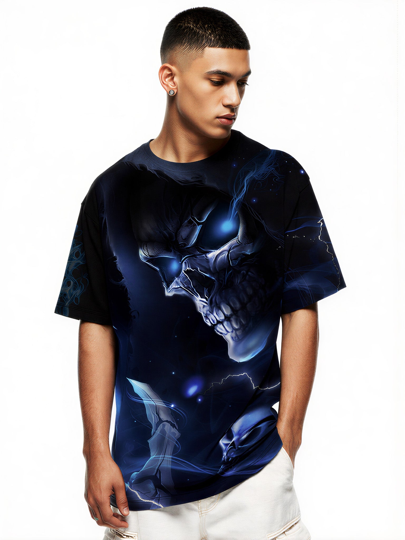 Blue Glow Skull 3D All Over Print T-Shirt Men Women Gothic Horror Style Sweatshirt