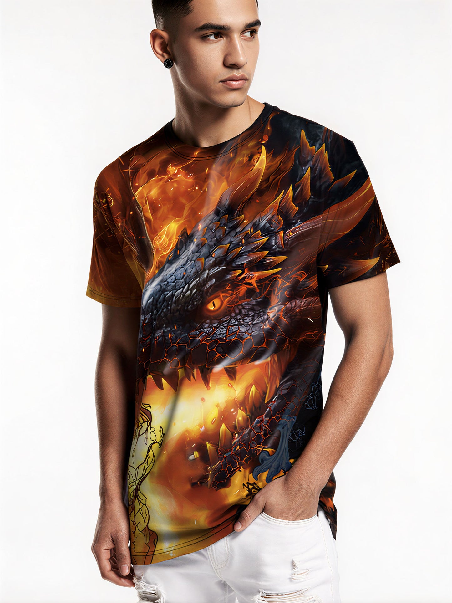 Men Women 3D All Over Print Dragon Fire T-Shirt Fantasy Graphic Pullover