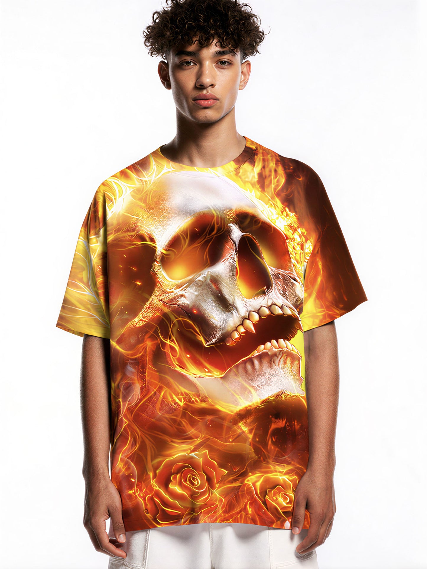 Flaming Skull Rose 3D All Over Print T-Shirt for Men Women edgy streetwear style
