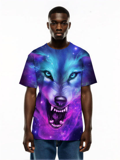 3D Wolf Galaxy T-Shirt All Over Print for Men Women, Cosmic Space Graphic Pullover Sweatshirt