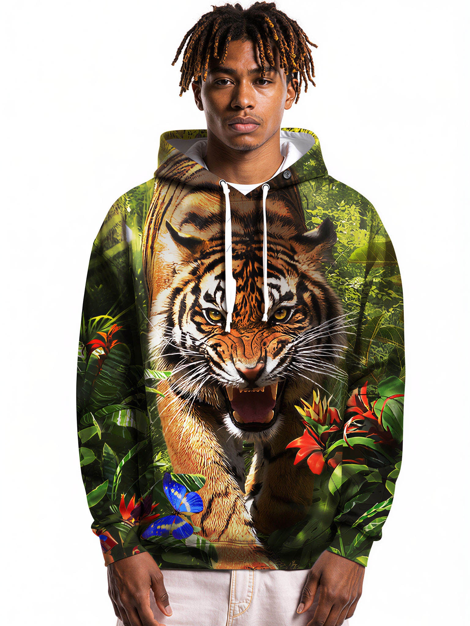 Tiger Jungle 3D All Over Print Hoodie for Men Women, Wild Animal Graphic Pullover Sweatshirt
