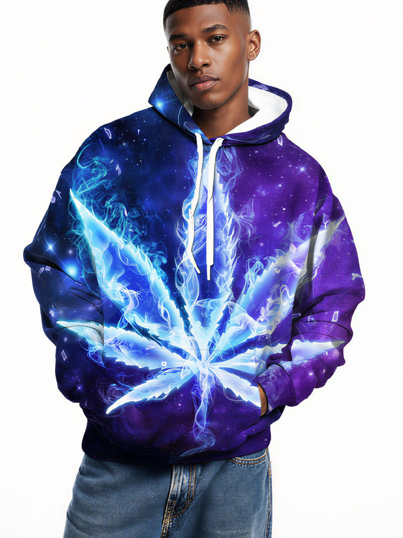 Blue Flame Galaxy Cannabis Leaf 3D Unisex Edgy Streetwear Hoodie