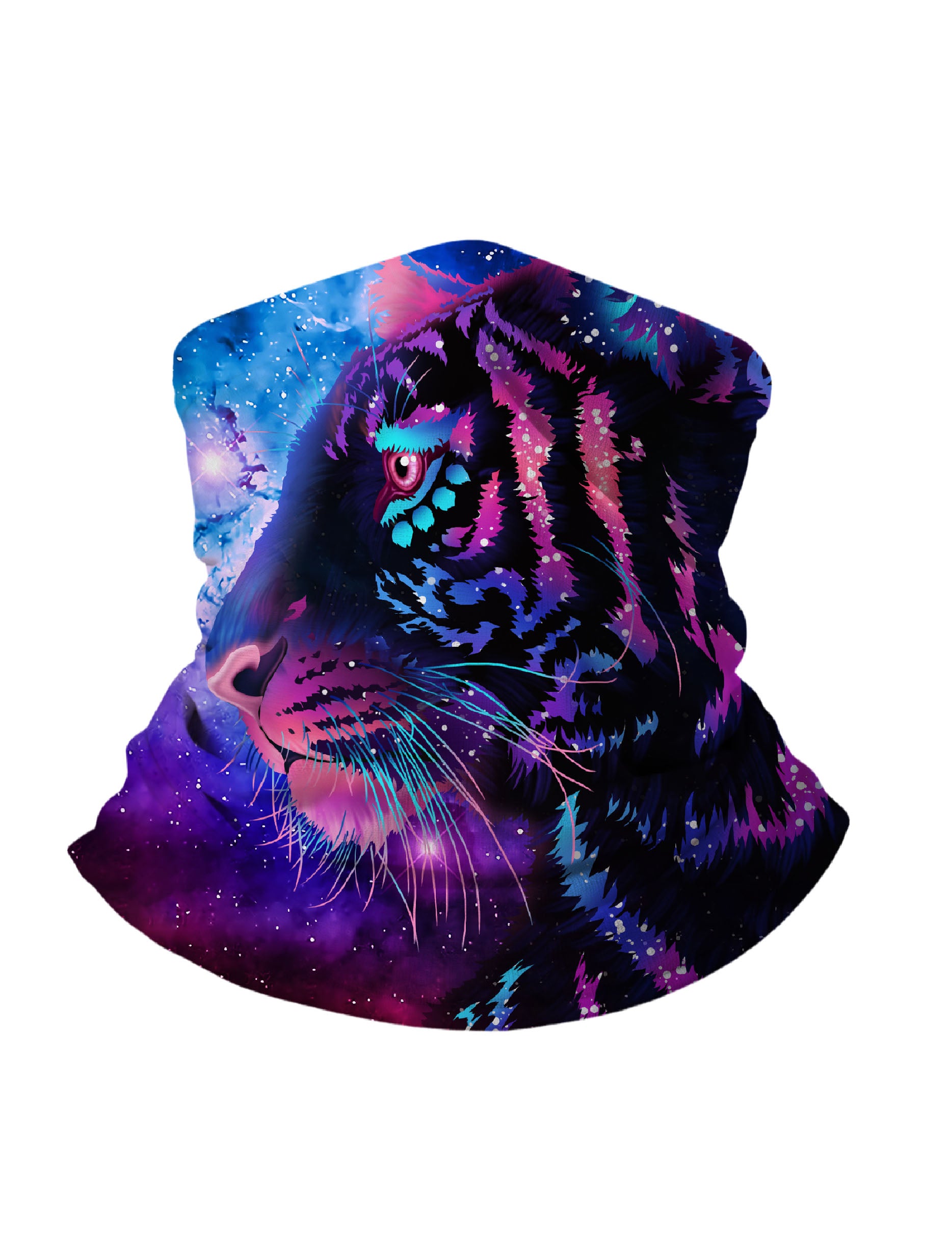 Neck Gaiter with 3D All Over Print Galaxy Nebula Tiger Design, Aesthetic Streetwear Unisex Face Cover, Soft Stretchy Breathable Fabric for Outdoor Use