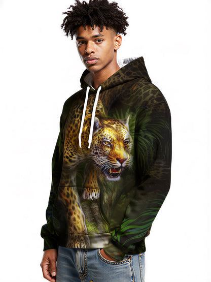Leopard 3D All Over Print Hoodie for Men Women Jungle Animal Graphic Pullover Sweatshirt