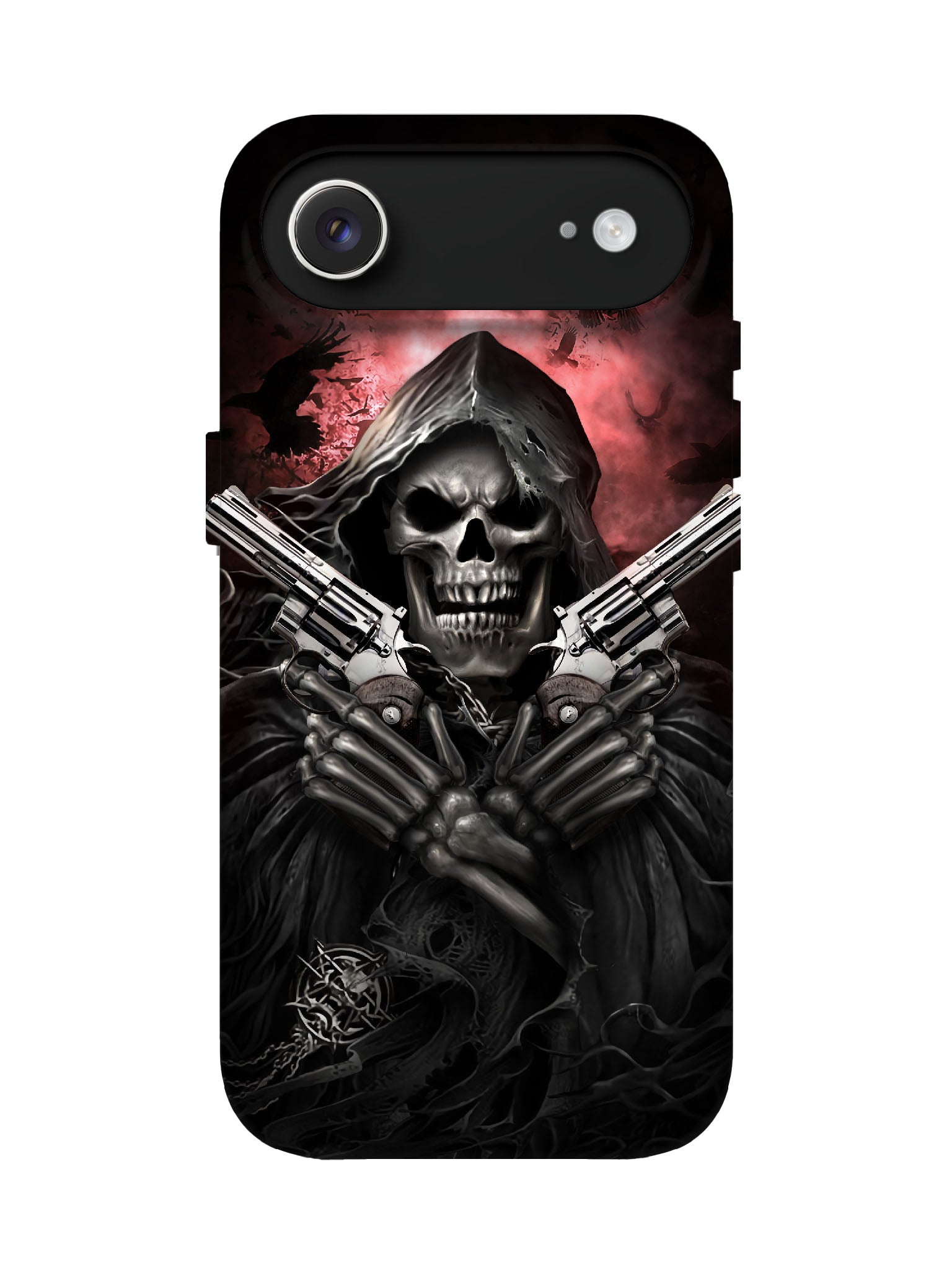 Skull with Dual Revolvers Edgy Gothic Tough Phone Case
