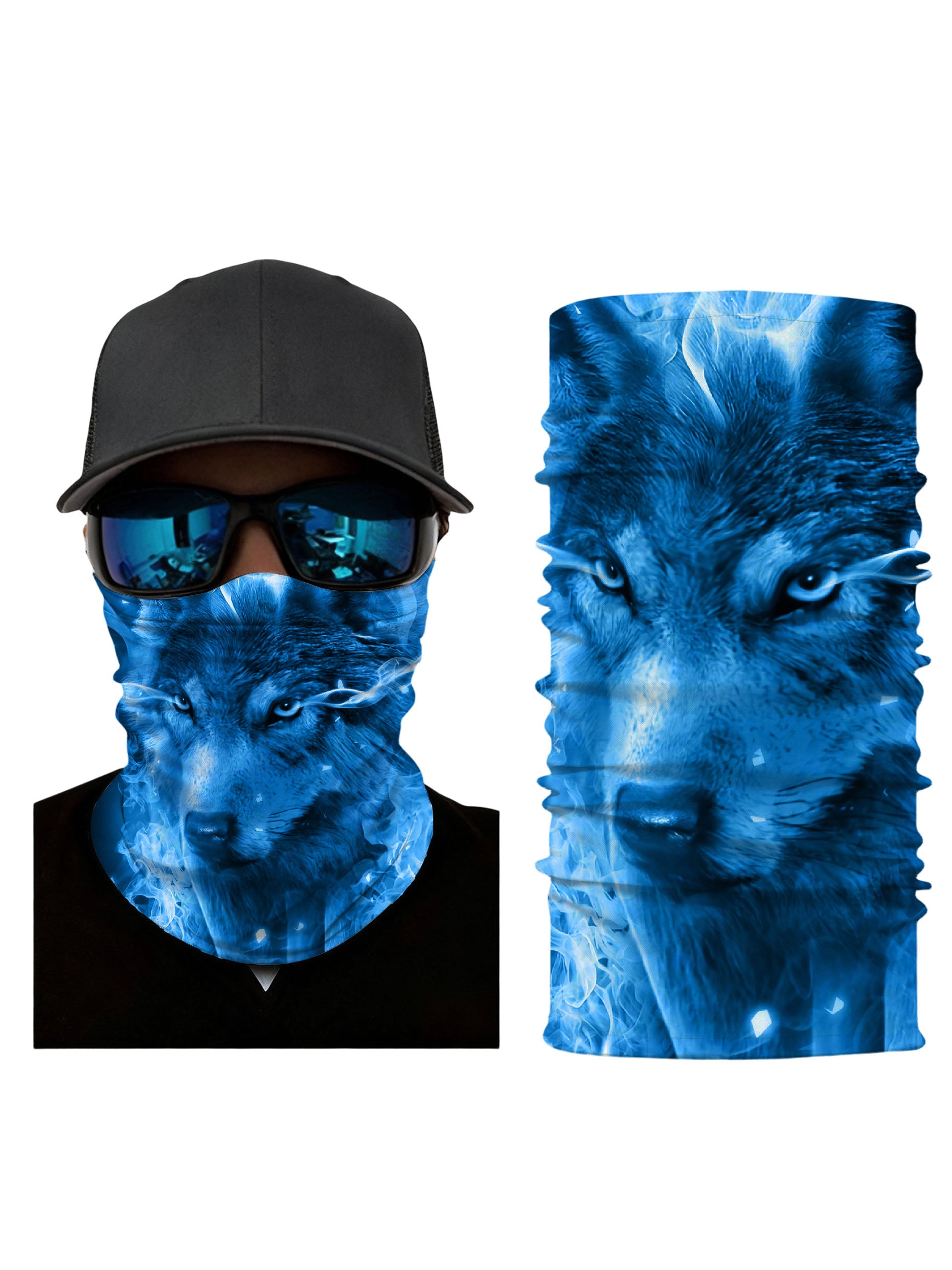 Unisex Balaclava with 3D all over print icy wolf and smoke effect, Aesthetic streetwear design, soft stretchy breathable fabric for outdoor use