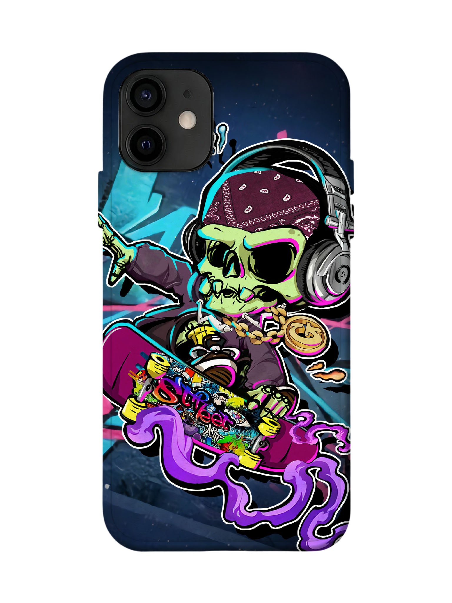 Skull with Headphones Edgy Cyberpunk Tough Phone Case