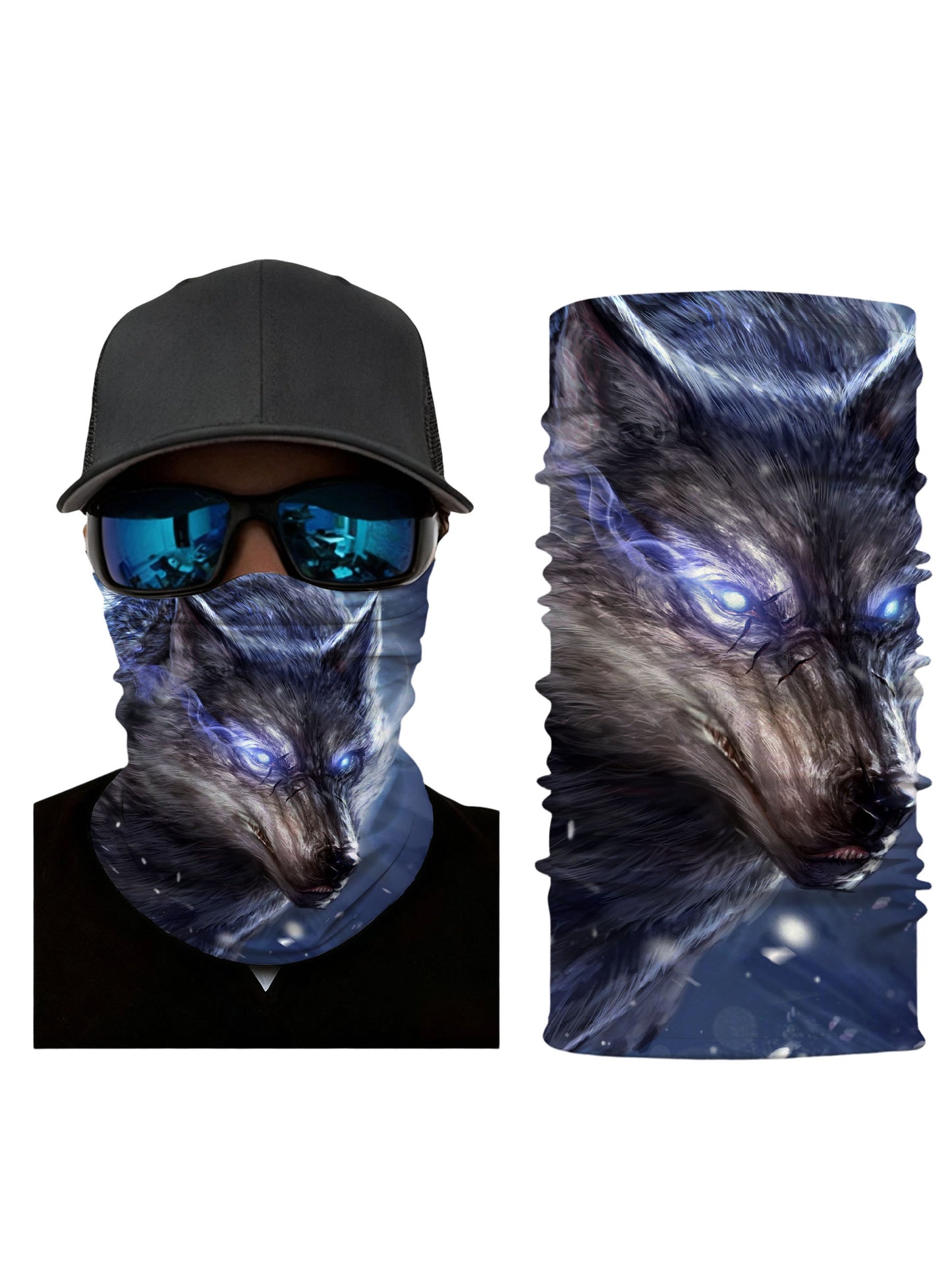 Tube Face Mask with 3D All Over Print Featuring Mythical Wolf Eyes in Electric Blue, E-Girl E-Boy Aesthetic, Unisex Soft Stretchy Windproof Design for Outdoor Use