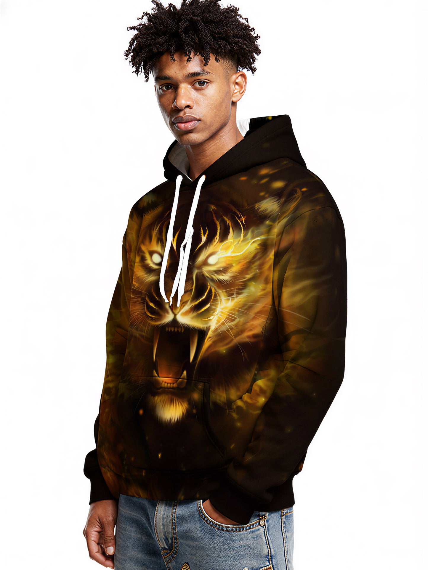 Men Women 3D All Over Print Fire Tiger Hoodie Sweatshirt Graphic Pullover
