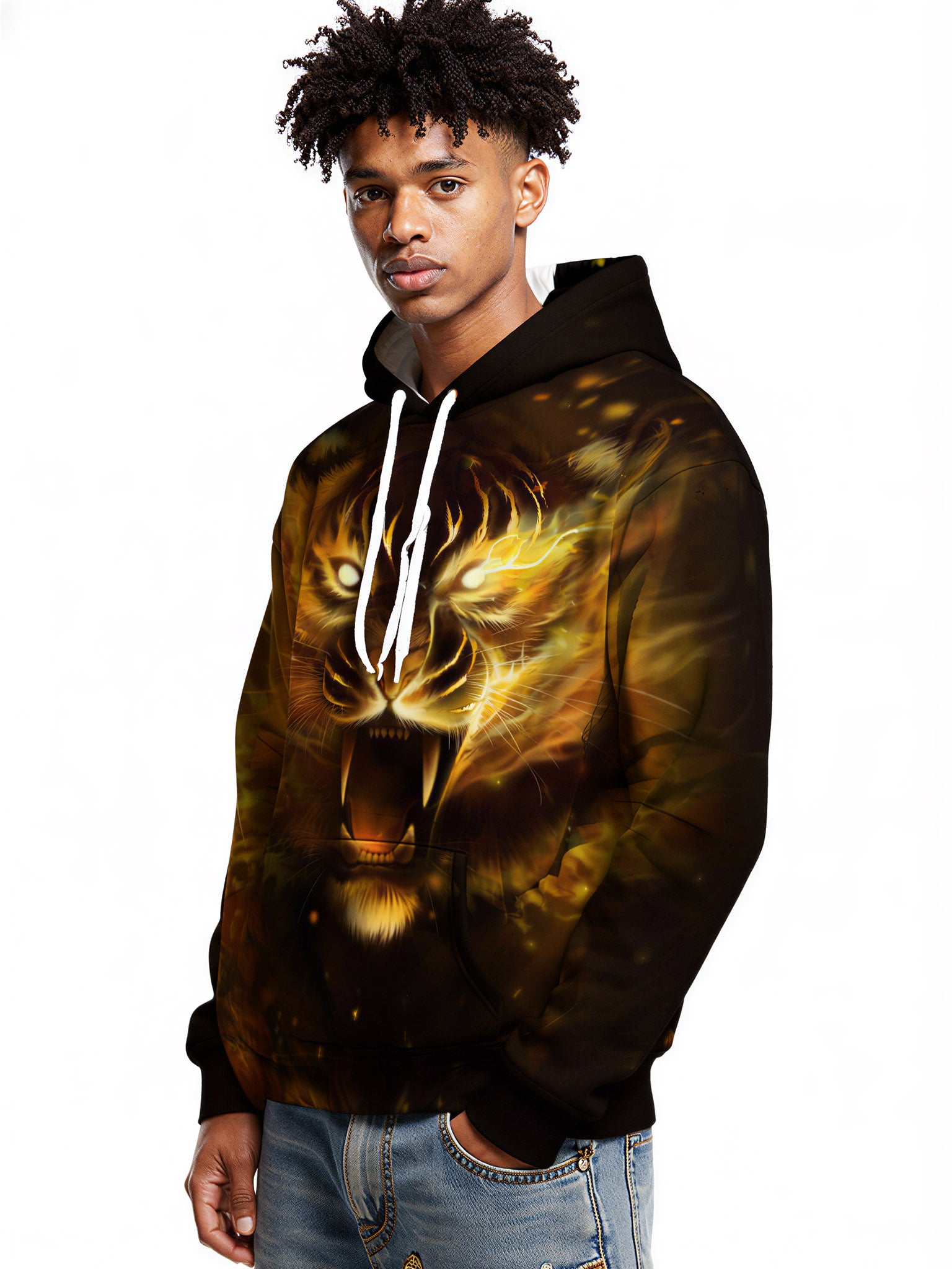 Men Women 3D All Over Print Fire Tiger Hoodie Sweatshirt Graphic Pullover