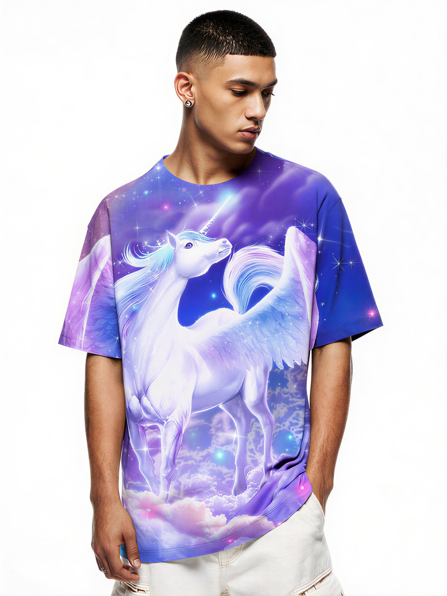 Unicorn 3D All Over Print T-Shirt for Men Women, Fantasy Galaxy Clouds Design