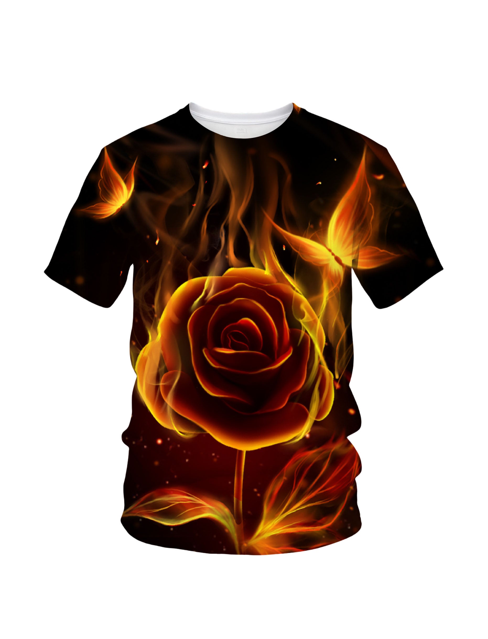 3D All Over Print Flaming Rose T-Shirt for Men Women, Fire Butterfly Graphic Streetwear Sweatshirt