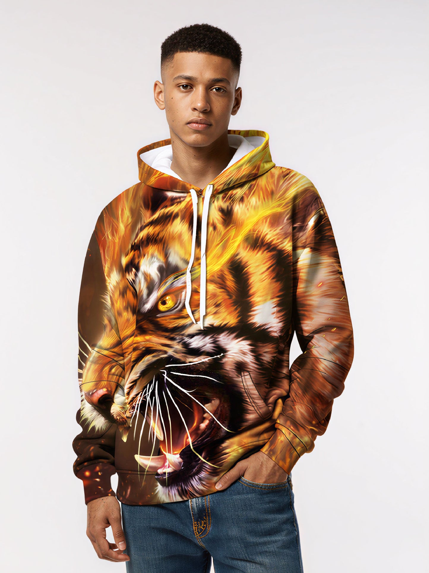 Blazing Tiger 3D Print Hoodie | Bold Flame Animal Graphic Streetwear
