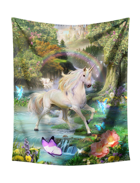 Magical Forest Unicorn with Rainbow & Castle Tapestry