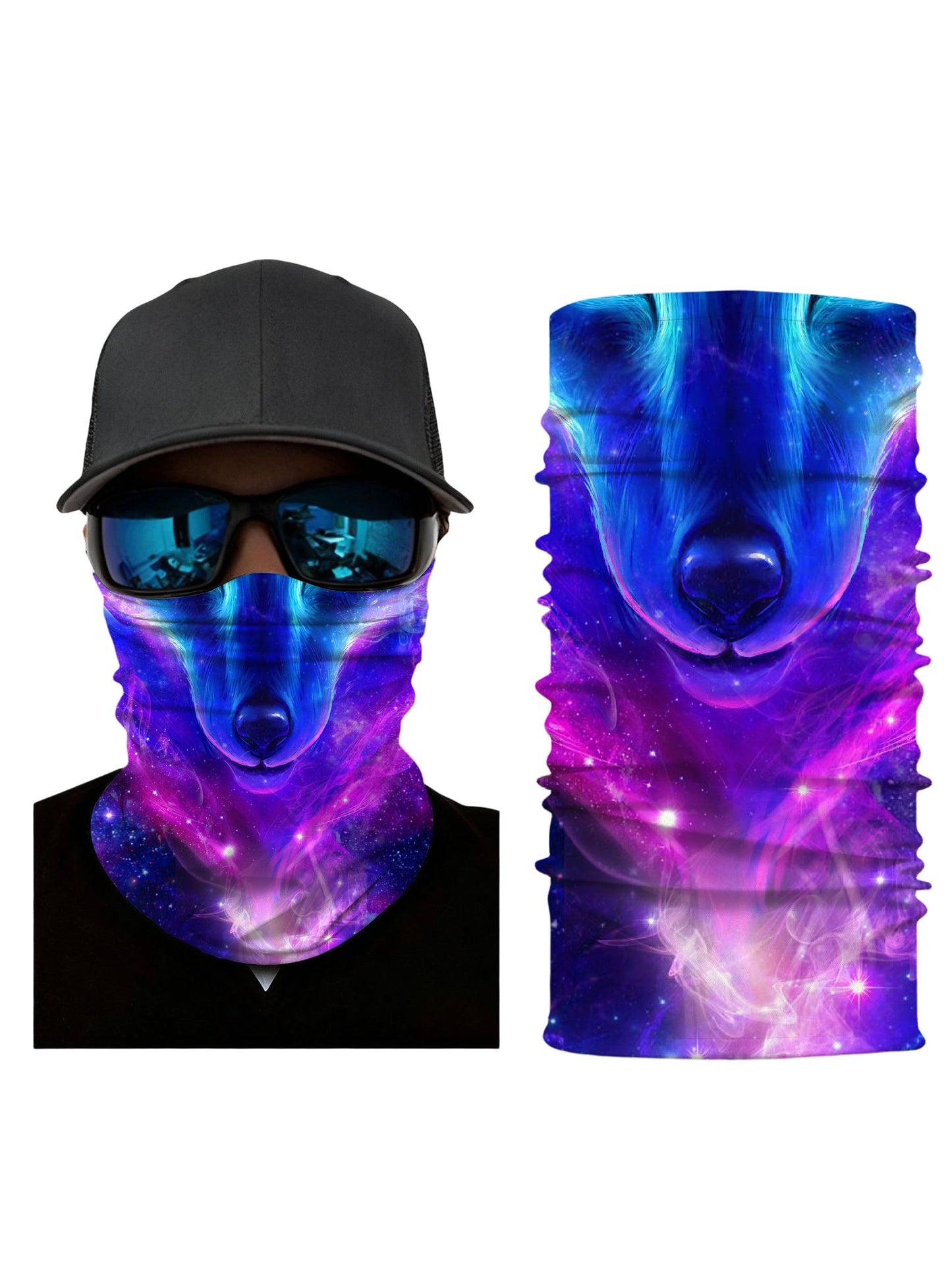 Neck Gaiter with 3D All Over Print Galaxy Nebula Dog Face, Aesthetic Y2K Style, Unisex Breathable Fabric for Outdoor Use