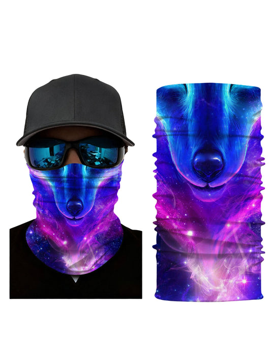 Neck Gaiter with 3D All Over Print Galaxy Nebula Dog Face, Aesthetic Y2K Style, Unisex Breathable Fabric for Outdoor Use