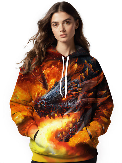 3D All Over Print Dragon Fire Hoodie Sweatshirt Fantasy Graphic For Men Women