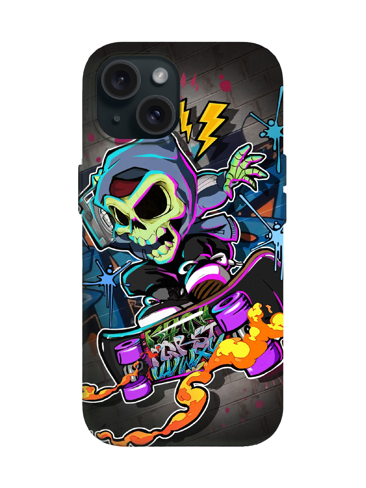 Skull and Flame Graffiti Edgy Cyberpunk Tough Phone Case