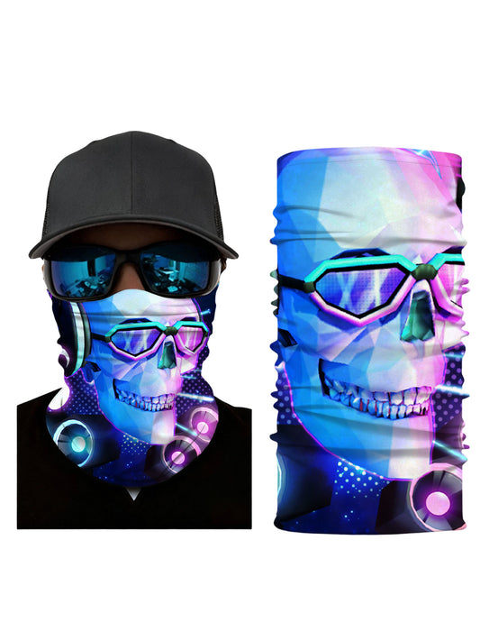 Unisex Pullover Hoodie with 3D All Over Print featuring Cyberpunk Skull in Neon Goggles and Glow Speakers, Y2K Aesthetic Streetwear, Soft Cotton Blend, Loose Fit