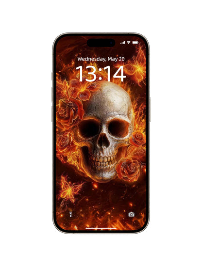 Fire Butterfly Floral Skull Digital Wallpaper