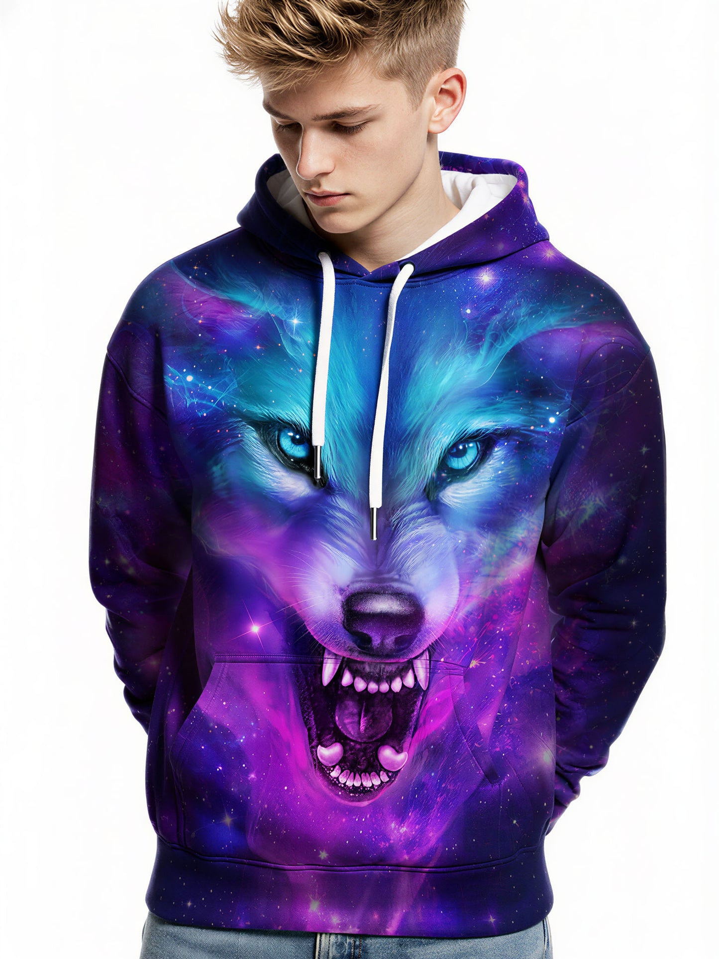 3D All Over Print Wolf Galaxy Cosmic Space Hoodie for Men Women