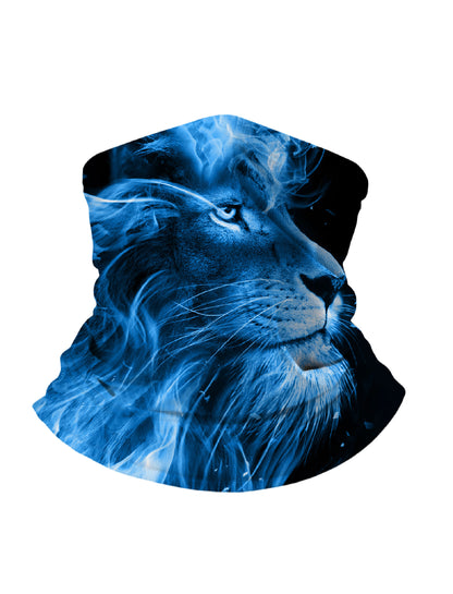 Blue Smoke Lion Head 3D All Over Print Neck Gaiter – Unisex Edgy Streetwear Tube Mask