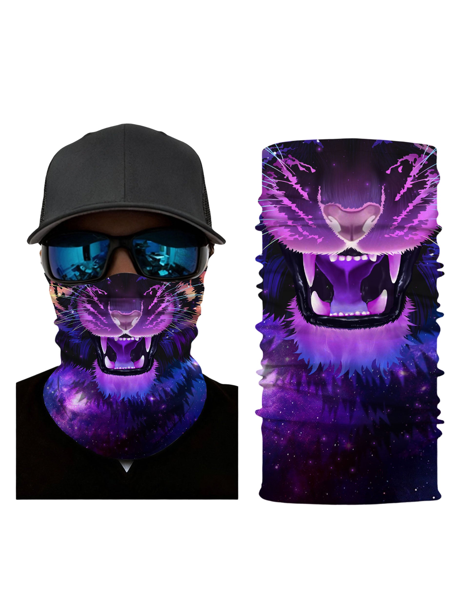 Tube Face Mask with 3D All Over Print Galaxy Nebula Tiger Design, Aesthetic Streetwear Unisex Breathable Fabric for Outdoor Use