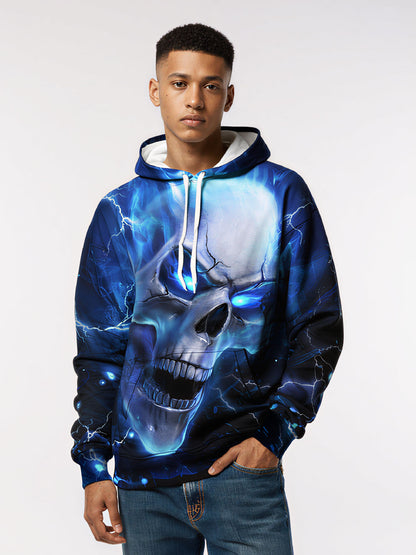 Hoodie 3D All Over Print Electric Skull Glow Streetwear Unisex Cotton Blend