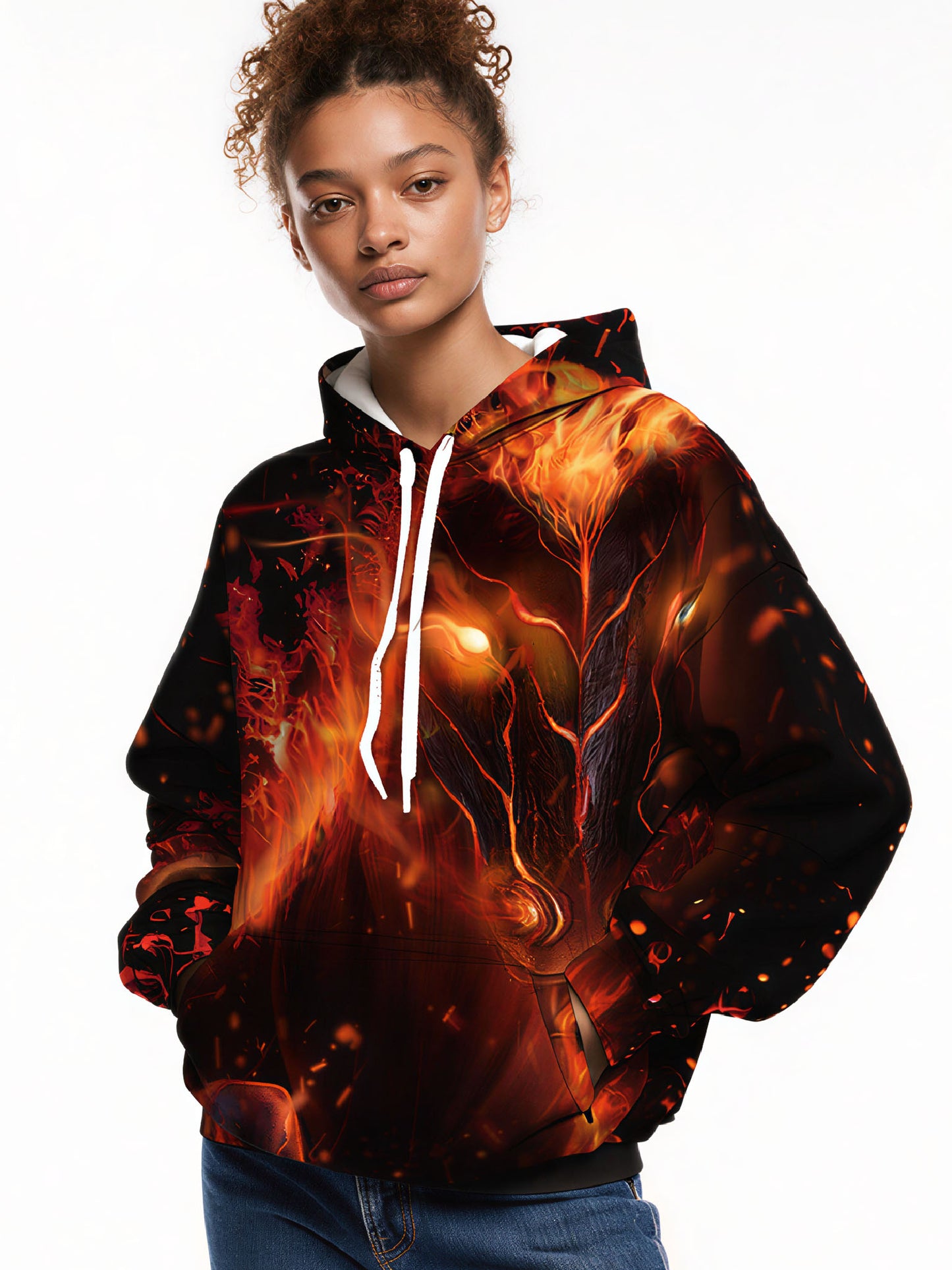 Unisex 3D All Over Print Hoodie Fire Dragon Glow Streetwear Pullover Soft Comfortable