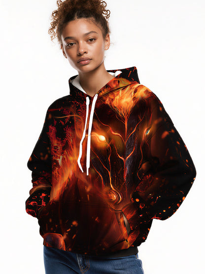 Unisex 3D All Over Print Hoodie Fire Dragon Glow Streetwear Pullover Soft Comfortable