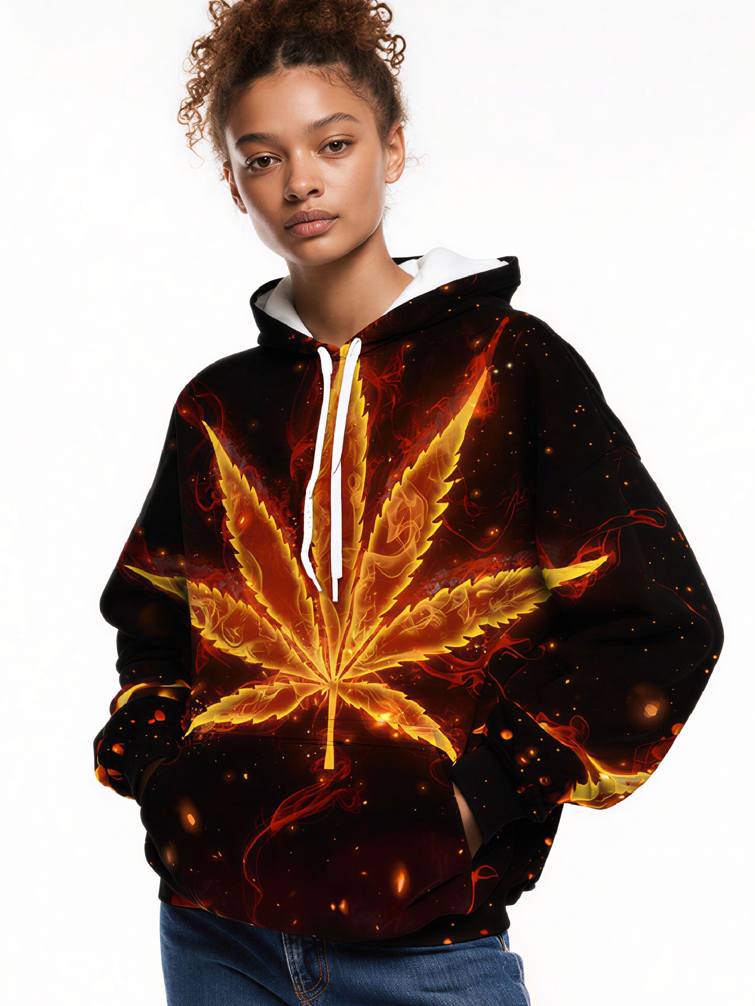 Fiery Glow Cannabis 3D Bold Urban Style Print Hoodie for Men & Women