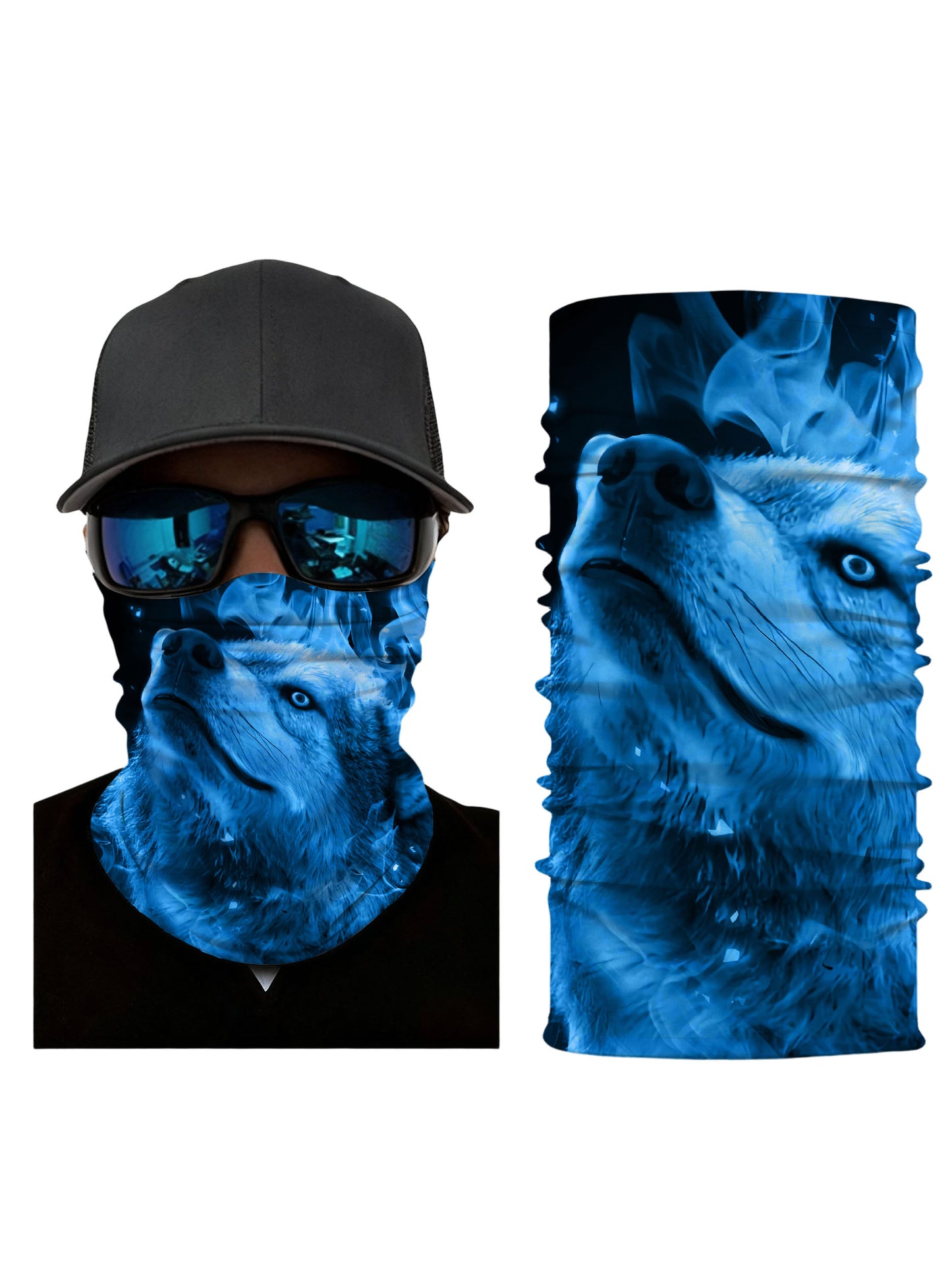 Mystical Blue Smoke Howling Wolf 3D Print Neck Gaiter – Unisex Edgy Aesthetic Face Mask