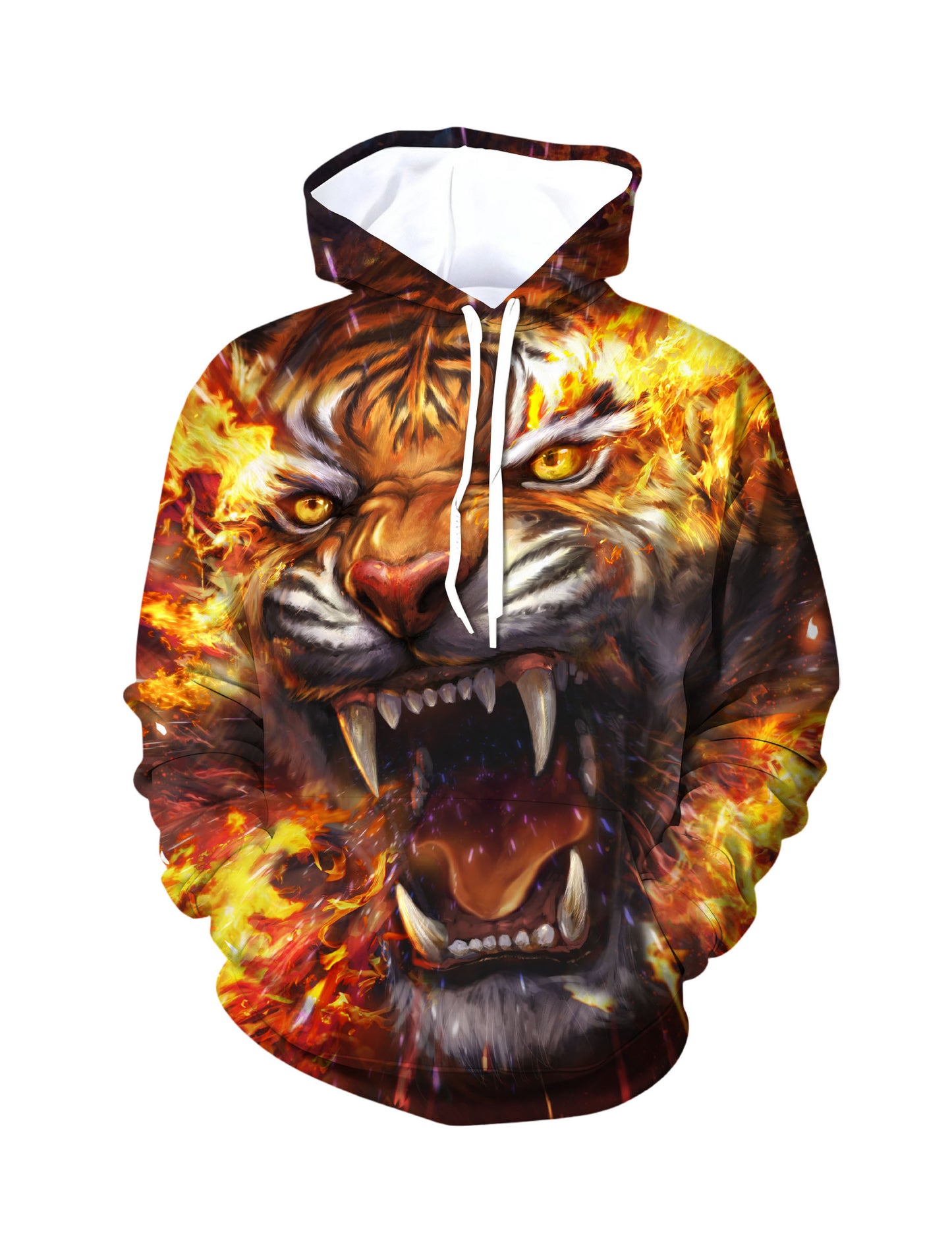 Fierce Fire Tiger 3D All Over Print Hoodie Unisex Streetwear Cotton Blend