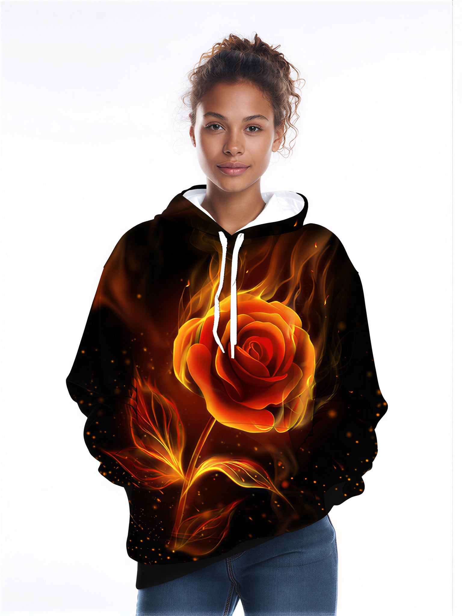 3D Flaming Rose All Over Print Hoodie for Men Women Sweatshirt