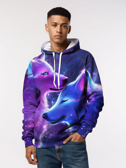 Unisex 3D All Over Print Hoodie Cosmic Wolf Galaxy Art Aesthetic Pullover Soft Comfortable