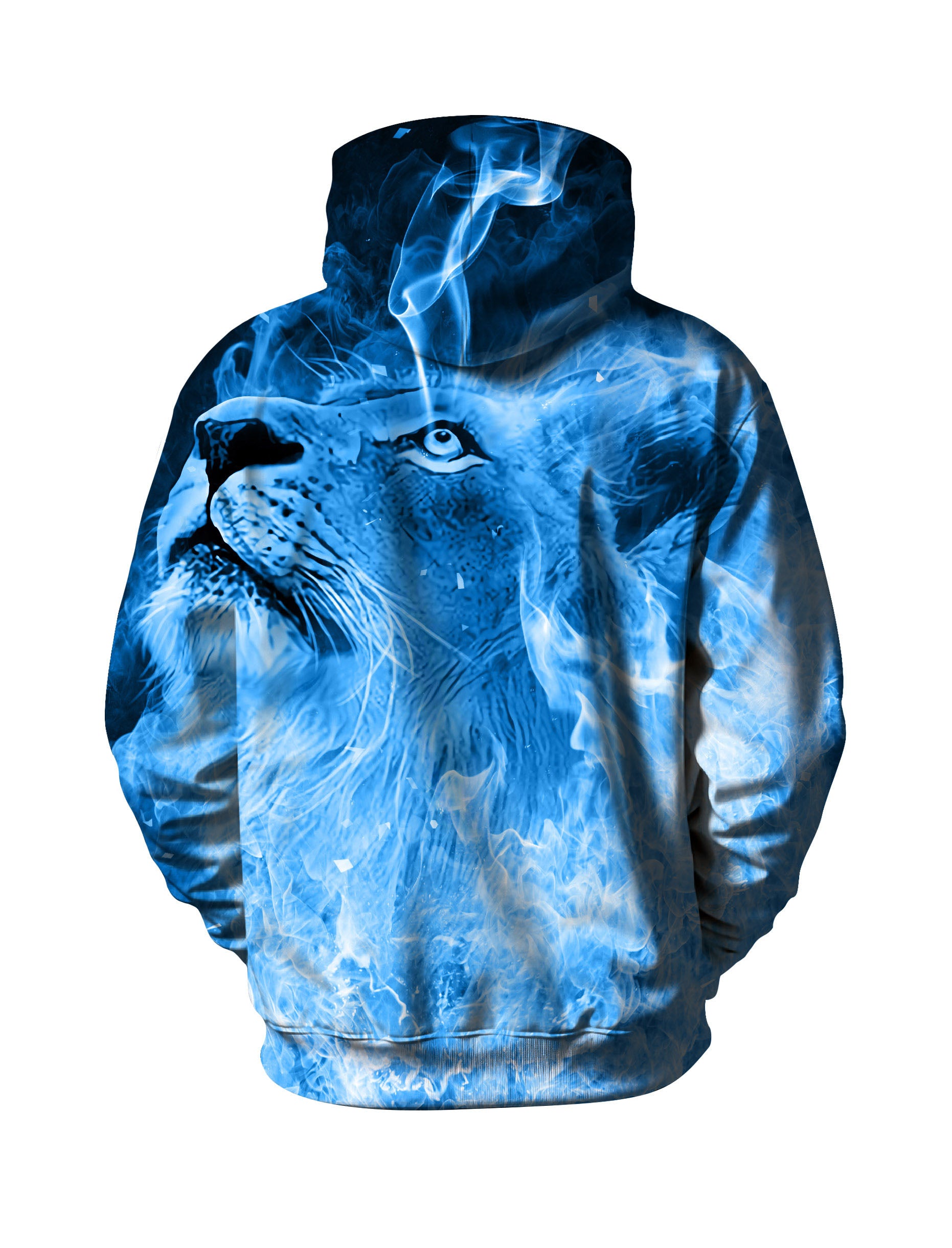 Unisex 3D All Over Print Hoodie Blue Fire Lion Art Streetwear Pullover Soft Comfortable Cotton Blend
