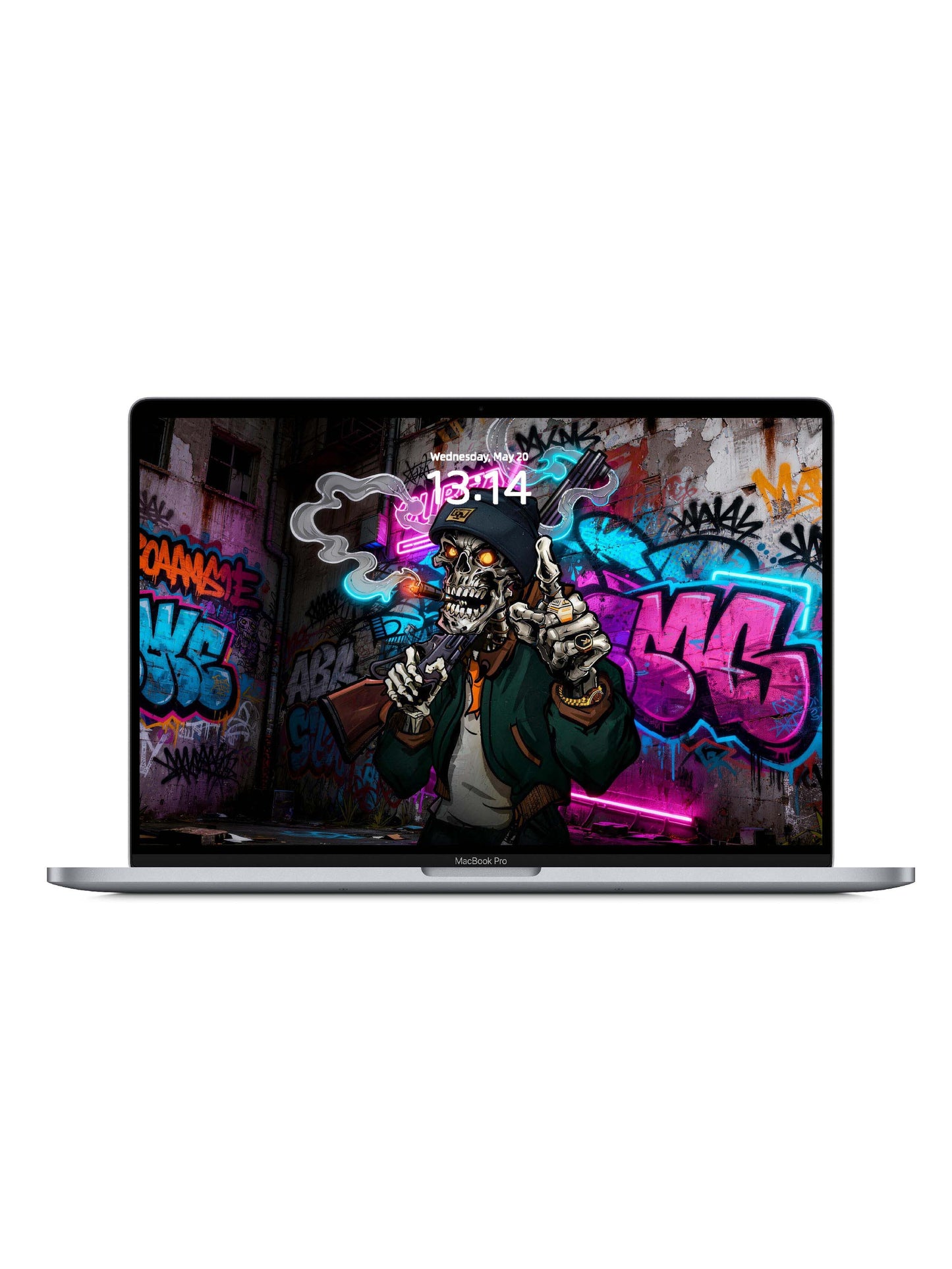 Neon Hip Hop Smoking Skull Digital Wallpaper