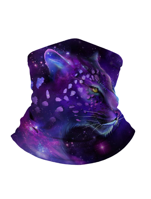 Neck Gaiter with 3D all over print galaxy nebula leopard design, Aesthetic style unisex tube face mask, soft stretchy breathable fabric for outdoor wear