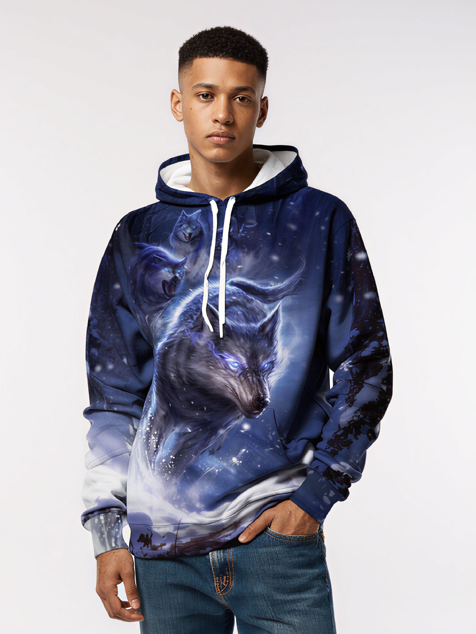 Unisex 3D All Over Print Hoodie Glowing Wolves Snowy Forest Aesthetic Streetwear Cotton Blend