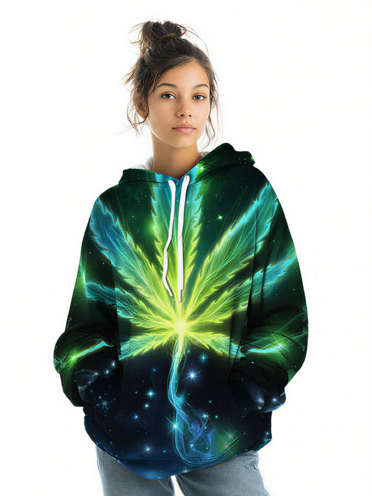 Glowing Cannabis Leaf 3D All Over Print Hoodie Unisex Streetwear Soft Comfortable Cotton Blend
