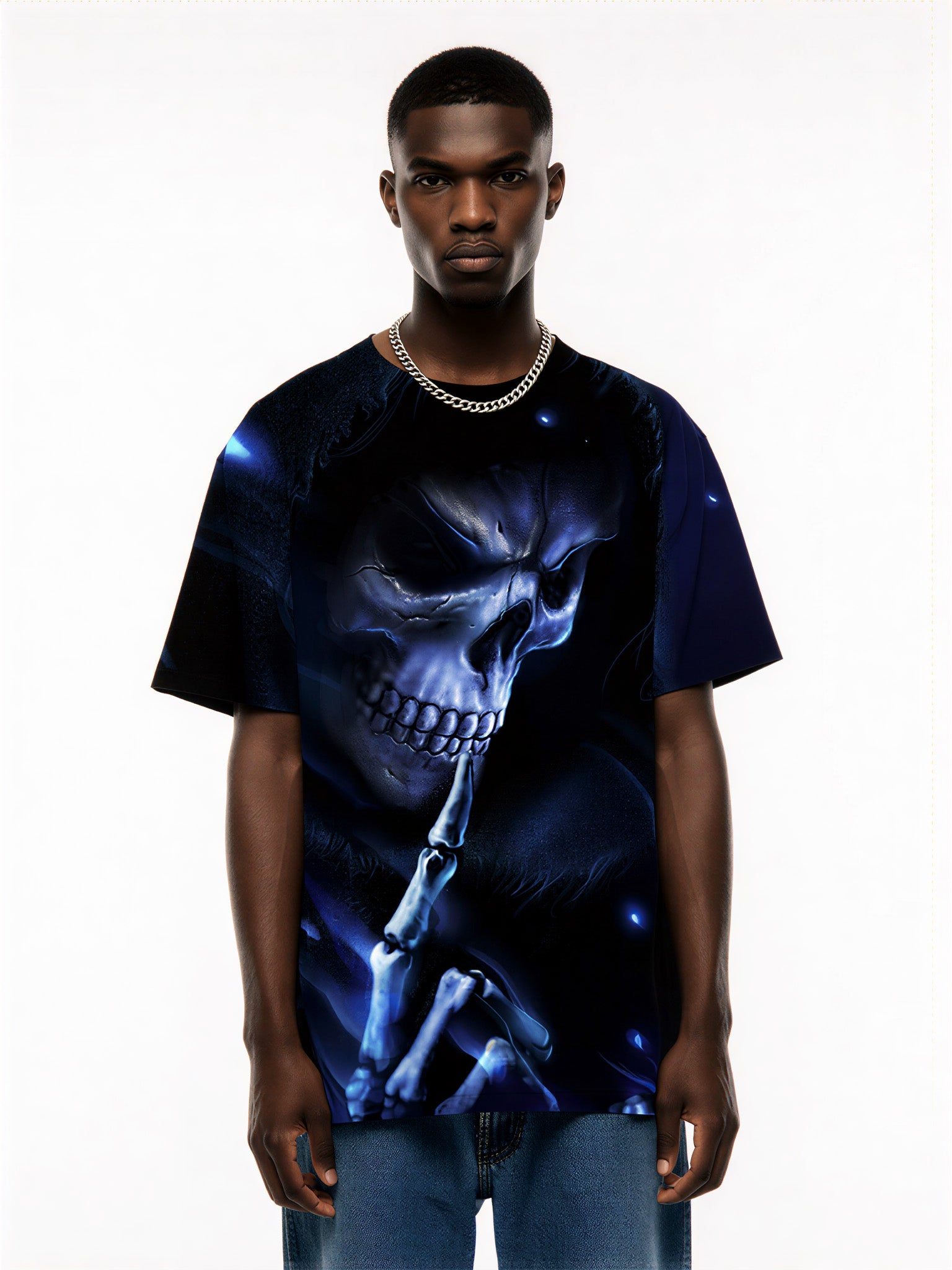 3D All Over Print Skull T-Shirt Men Women Gothic Blue Glow Streetwear Fashion Sweatshirt