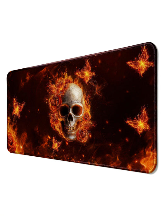 Burning Rose & Fiery Butterfly Skull Large Office Desk Mat