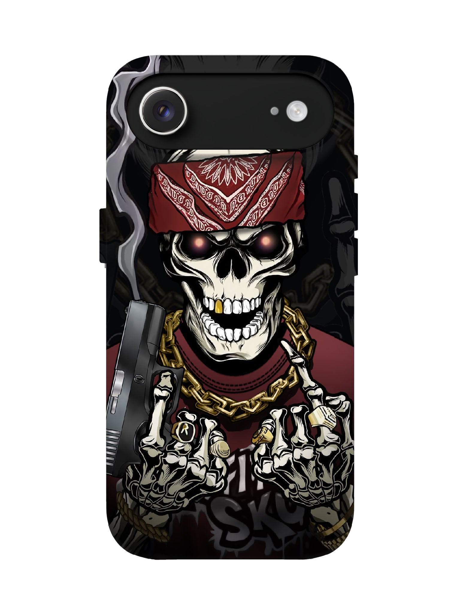 Skull with Bandana and Gun Edgy Hardcore Tough Phone Case
