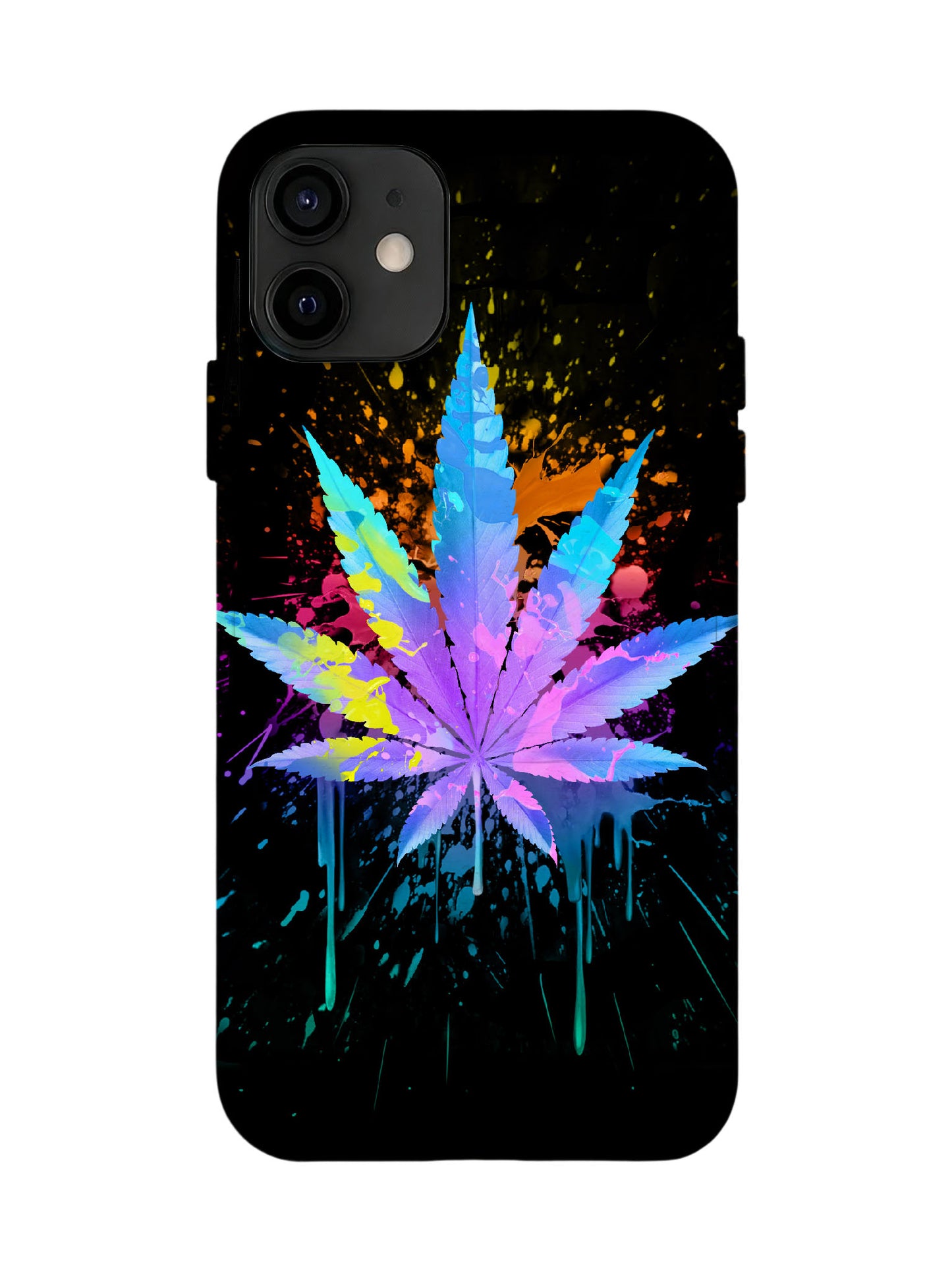 Neon Cannabis Leaf Splatter Cyberpunk Protective Phone Case