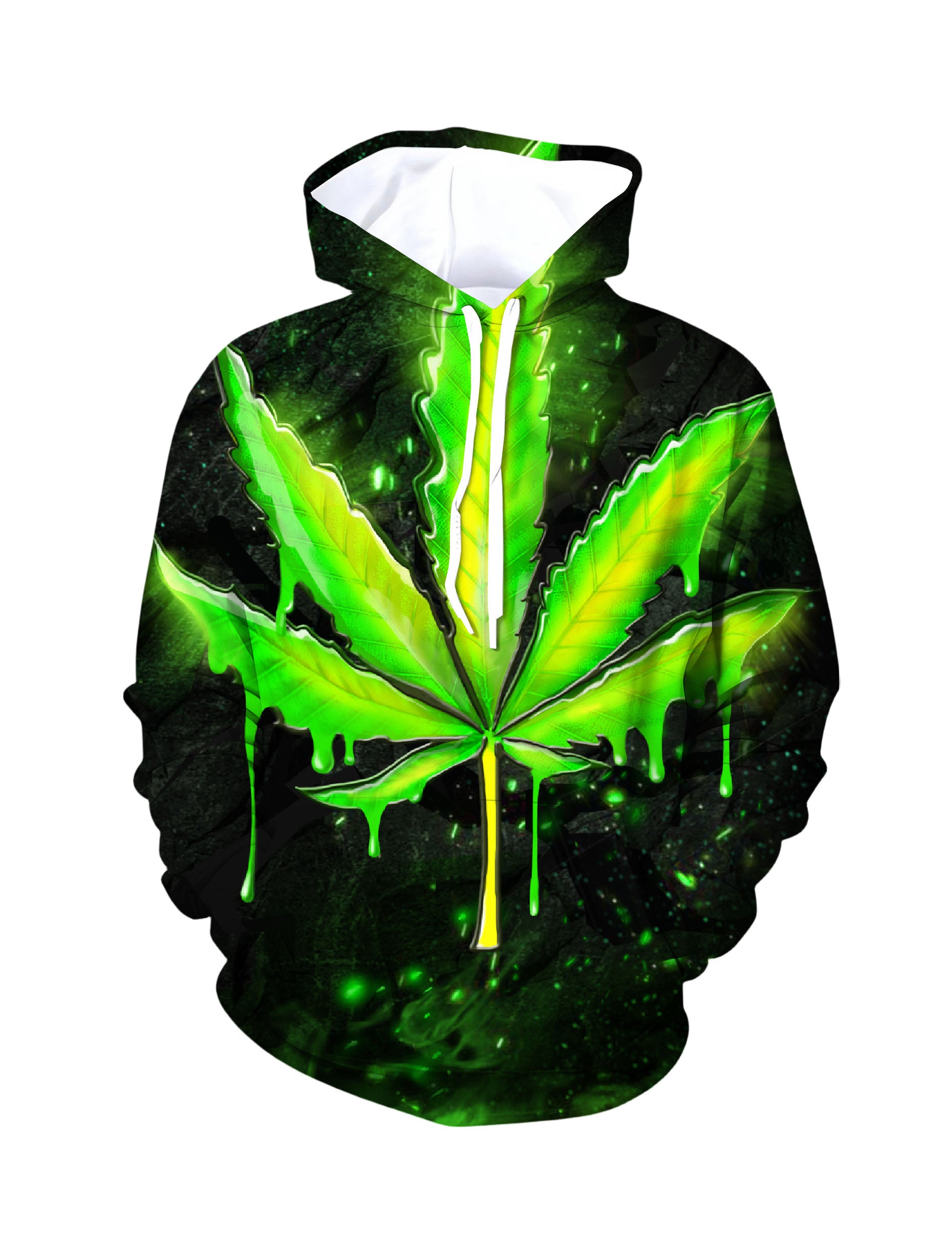 Neon Cannabis Leaf 3D All Over Print Hoodie Unisex Streetwear Cotton Blend