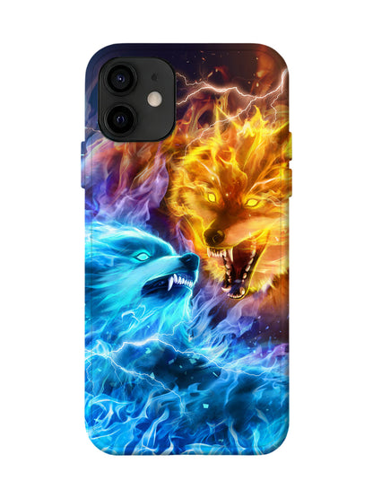 Flame and Ice Wolf Clash Edgy Cyberpunk Tough Phone Case