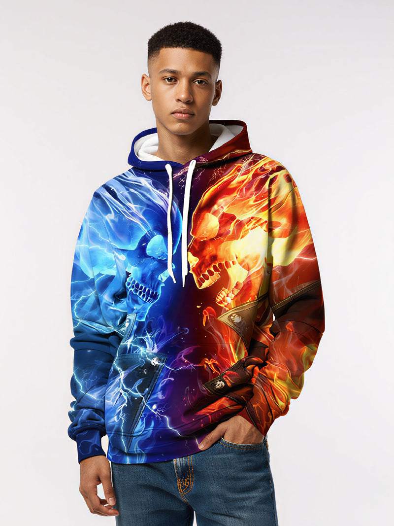 Hoodie 3D All Over Print Fire Ice Skull Streetwear Unisex Cotton Blend